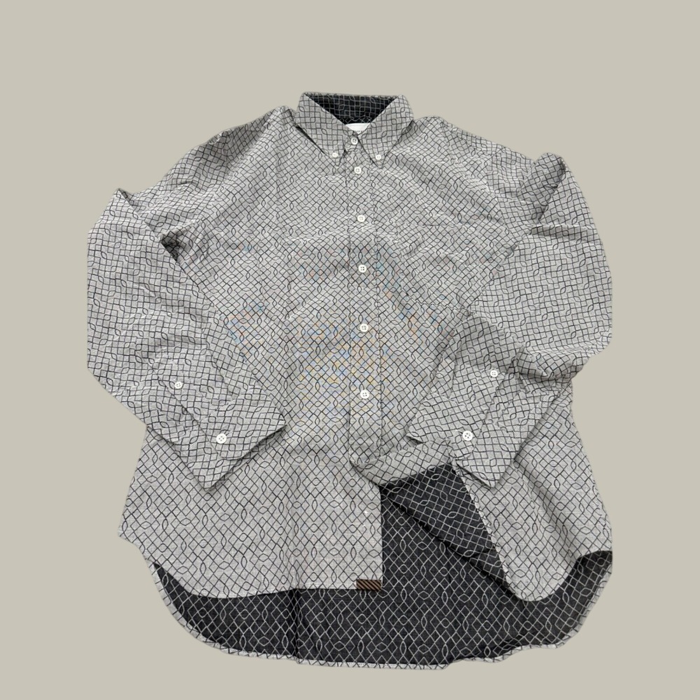 Billy Reid Mens Medium Grey Black Geometric Cotton Button Down Shirt Italy